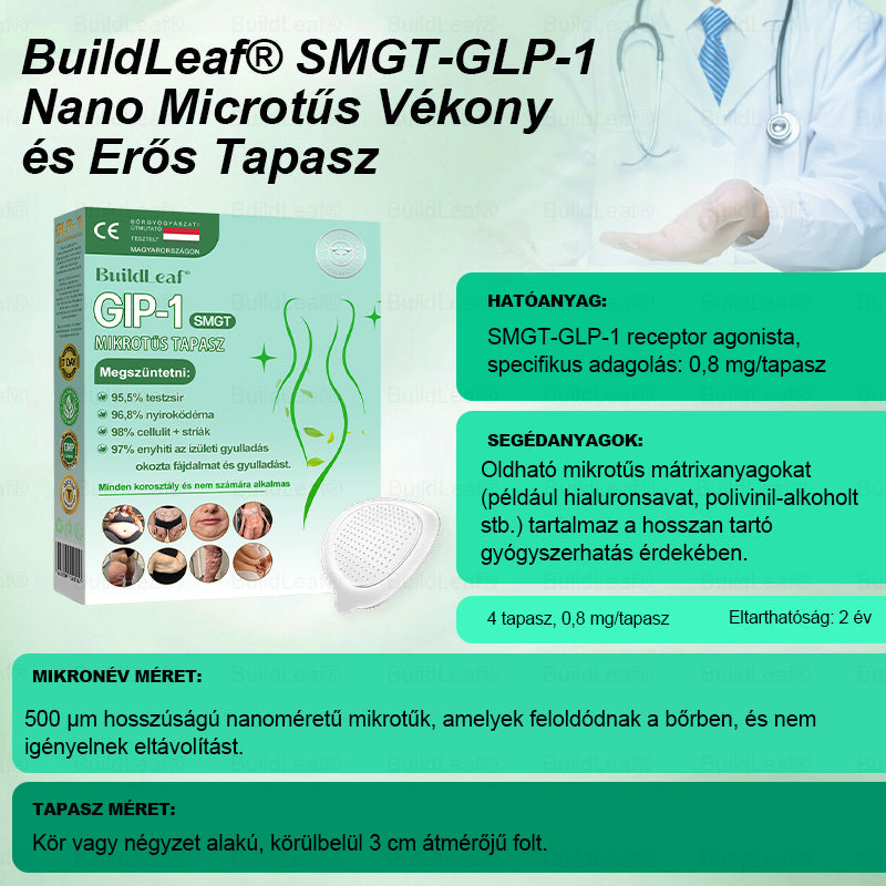 Hivatalos áruház 🏥 | BuildLeaf® GLP-1 Nano-Mikrotűs Tapasz Kollagénnel és Matrixyl 3000-rel丨Elhízás, Szív- és Érrendszeri Betegségek, Cukorbetegség, Alvási Apnoe, Ízületi Problémák és Egyéb Gondok Esetén